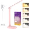 KQPZ Lampada da Scrivania, Lampada da Tavolo Pieghevole con Batteria Integrata e Spina, 5 Temperature Colore e Regolazione Continua, Timer/Tattile/Memoria, Lampada LED Occhi per Casa e Ufficio, Rosa