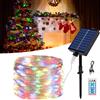 MOLVCE Catena di luci solari per esterni, 10 m, 100 LED, per esterni, con filo di rame, IP65, impermeabile, con 8 modalità e telecomando, catena di luci solari per balcone, cortile, multicolore