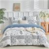Lunoroey Copriletto Trapuntato Letto King Size Boho Floreale Blu Con 2 Federe