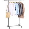 SONGMICS Appendiabiti con Attaccapanni con Gancini Porta Abiti in Acciaio a Rotelle con Ruote Altezza Larghezza Regolabile Stand Stender Grigio LLR01G