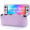 Teyomi Silicone Custodia compatibile con Nintendo Switch OLED modello 2021, Cover Nintendo Switch Oled con protettiva con accessori in vetro temperato, 2 scomparti per carte da gioco (viola)