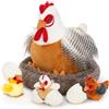 MorisMos Peluche a forma di gallina, 35 cm, mamma pollo con pulcini all'interno, peluche a forma di uovo che giace gallina, peluche Kawaii soffice, regalo per bambini, fidanzata, decorazione di