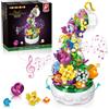 HOGOKIDS Kit Elementi Costitutivi per Carillon Fiori Con luce - Carillon rotante per la casa, esposizione, fiori botanici, giocattolo da costruzione, regalo di compleanno per adulti