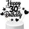 Conruich Decorazione per Torta di Compleanno 30 anni Uomo Donna, Cake Topper Happy 30th Birthday Nero, Torta Torta Stella Cuore Nero per Decorazione Festa 30 anni Compleanno Donna Uomo