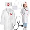 Cosysparks Costume Dottore Bambino,4 Pacchetti Bambini Kit Dottore Cappotto Bianco di Laboratorio con Cappello Stetoscopio Titolare Della Carta di Lavoro Accessori Medico Set di Gioco per Ragazzi Ragazze Età 5-9