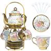 CHANJOON Servizio da tè in ceramica rosa rossa placcato oro, set da tè vintage con teiera, bel servizio da tè che serve 6 persone (Golden, Medium)