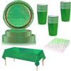 yayafunfun 65 decorazioni da tavola per ragazze, ragazzi, stoviglie di compleanno, decorazioni per feste con piatti e tovaglioli, bicchieri di carta, tovaglia (verde bronzo)