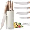 Plys Set di Coltelli: Set di Coltelli da 6 Pezzi Comprende 2 Coltelli da Cucina, 1 Coltello da Pane, 1 Paio di Forbici e Un Ceppo Portacoltelli Universale, Set da Cucina, Carne, Verdura e Frutta, Cachi