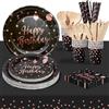 PYAILI Compleanno Stoviglie Oro Rosa Nero 193 Pezzi Set Include Piatti, Tovaglioli, Tazze di Carta, Adatto a Tutti i tipi di Feste a Tema -24 Ospiti