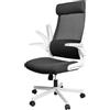 MELOKEA Sedia da Ufficio Ergonomica Direzionale in Rete Ultra Traspirante, Supporto Lombare Ortopedico a S EN1335, Poggiatesta Regolabile 6cm, Braccioli Ribaltabili, Sedia da Gioco, Nero Bianco