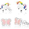Tiwoca Set di gioielli regalo per bambini adolescenti ragazze orecchini a perno unicorno e farfalla in argento Sterling 925, con custodia Tiwoca di alta qualità e panno per la pulizia
