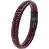 ZENSE - Bracciale uomo in pelle intrecciata nera e rossa con chiusura magnetica ZB0394