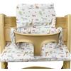 LEKEFETO Cuscino per seggiolone Stokke: set di cuscini antiscivolo per seggiolone, rivestimento laminato, cuscino per seggiolino in cotone biologico, lavabile in lavatrice, facile da fissare, motivo zoo