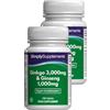 Simply Supplements Ginkgo Biloba 3.000mg & Ginseng Coreano 1.000mg - Integratore Naturale ad Alta Potenza - 360 Compresse Vegane - Scorta per 4 Mesi - SimplySupplements