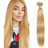 Hxxcoup 32 Inch Straight Bundles Human Hair Extension tessuto capelli Umani Double Weft Brazilian Remy Human Hair #27 Honey Blonde Minimal Tangle & Shedding For Women 100g/1pc