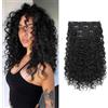Flufymooz Extension per capelli con clip 4 pezzi, 35,6 cm, 100% pura seta proteica, extension per capelli corti ricci ondulati con clip, capelli morbidi e naturali per donna - Nero