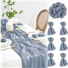 FALSKT Runner da Tavolo Boho Garza Blu Grigio 300×90cm Runner Tavola Moderno runner Tavolo Fattura Increspata Facile da pulire per Interne Esterne Feste Matrimoni,6 tovaglioli con anelli 50×50cm