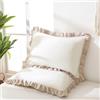 Herside Set di 2 federe con volant bianche e beige in stile boho, design rustico con pizzo e arricciature, morbide federe in microfibra reversibili (bianco e beige, 50x75 cm)
