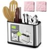 WIYETY Portaposate 4 scomparti per cucina: contenitore per utensili da cucina con 2 panni per la pulizia, porta utensili da cucina in acciaio inox, organizer per posate per riporre coltelli, forchette