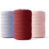 LEDENT Corda per macramè (2mm, 3x70M, viola chiaro, bordeaux e rosa) - Corda doppia ritorta per macramè in cotone riciclato al 100% per il macramè o il crafting - Set di 3 pezzi.
