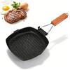 HERCHR Bistecchiera, Bistecchiera Antiaderente con Manico Pieghevole Bistecca in Acciaio al Carbonio Padella Facile da Pulire Bacon Strumento di Cottura Per Carne Pesce E Verdure(20x20cm)