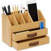 Relaxdays Organizer scrivania Relaxdays, cassetti e Scomparti, HxLxP: 19 x 24 x 14 cm, bambù e MDF, Naturale/Marrone