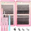 GEMERRY Ciuffetti Ciglia Finte Kit 40D+50D+60D+80D Ciglia Finte Ciuffetti+Bond e Seal+Pinzette Extension Lash Clusters Eyelashes Extension Volume Eyelashes per Principianti Naturali Lashes