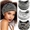 Fashband Fasce elastiche per capelli in stile bohémien, con fiori neri, con nodo, per yoga, per donne e ragazze (confezione da 3)