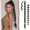 FESHFEN Treccia Finta Capelli - 65 cm Lunga Coda Finta Capelli Posticci con Elastico Sintetico Lunghi Ponytail Extension per Donne, Nero Marrone