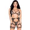 Leg Avenue Net Bra Top, String & Harness Set 89362 Black-Silver