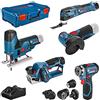 Bosch Professional 12V System Combo Kit: GSR 12V-15 FC (+4 accessori) + GHO 12V-20 + GWS 12V-76 + GST 12V-70 + GOP 12V-28 (incl. 2 batterie da 2.0Ah, batteria da 3.0Ah, caricabatt.GAL 12V-40, XL-BOXX)