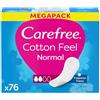 Carefree Salvaslip Cotton Feel Normal Fragranza Fresca 76 Pezzi, Salva slip donna traspiranti, Proteggi slip che si adattano ai movimenti del corpo, Extra morbidezza, Delicati sulla pelle