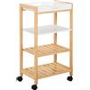 HOMCOM Carrello da Cucina a 4 Livelli in MDF e Legno di Pino con 4 Ruote Girevoli, 40x30x76 cm, Bianco e Marrone|Aosom