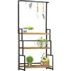 Outsunny Portafiori a 3 Livelli con Ganci Superiori in Legno di Abete e Metallo per Interno ed Esterno, 80x36x174 cm, Nero e color Legno|Aosom