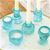 Kate Aspen - Portacandele vintage in vetro blu a coste, per candele a colonna, portacandele e candele votive (set di 6, 3 misure assortite), decorazione per tavolo da pranzo, decorazione per mensole,