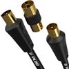 G-PLUG 2m Cavo Antenna TV Coassiale Dritto con Adattatore Femmina-Femmina - IEC RF Maschio-Maschio - Connettori Placcati Oro - Per TV/Decoder, DVB-T/T2, Radio FM/DAB