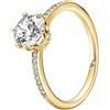 PANDORA Passions Anello con corona brillante placcato in oro 14k con zirconi cubici trasparenti, 58