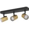Eglo lampada da soffitto Consuma 1, barra spot 3 fiamme, illuminazione bagno soffitto in metallo nero e ottone, faretti con portalampada GU10, IP44