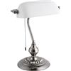 Eglo lampada da tavolo Banker, illuminazione da scrivania vintage, luce | da ufficio in metallo nickel-nero con vetro satinato bianco, sistema di luce da comodino con catena, attacco E27