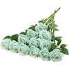 Helera 12 rose di seta verde pavone verde salvia con steli lunghi per matrimoni, casa, feste, centrotavola, decorazioni