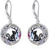 VONALA Orecchini pendenti a forma di gatto, in argento Sterling con cristalli celtici, regali per donne e ragazze, Argento Argento sterling, Cristallo viola