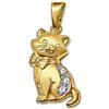 CLEVER SCHMUCK Ciondolo dorato a forma di gatto con fiocco bicolore satinato parzialmente lucido in oro 333 8 carati in astuccio per gioielli