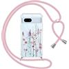 Yoedge Cover con Cordino per Google Pixel 7A 6,1, Trasparente Aesthetic Disegni Fiori Custodia con Collana Tracolla Laccio Collo, Sottile TPU Bumper Silicone + PC Antiurto Protettiva Case,03