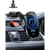 SERUW Supporto per caricabatterie da auto senza fili, 15W Qi con ricarica veloce, auto-aggraffante, supporto per telefono cellulare per auto, presa d'aria, parabrezza, cruscotto, braccio lungo, ventosa