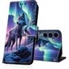DiaryTown Cover per Samsung Galaxy S25 FE 5G Custodia in PU Pelle a Libro Motivo Flip Caso Magnetica Portafoglio RFID Carta Slot Antiurto Protettiva Cover per Galaxy S25 FE 5G - Wolf