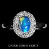 egemdiamond Anello in argento sterling 925 ovale opale di fuoco 7x5 mm topazio bianco mis...