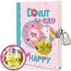 GINMLYDA Diario Segreto Bambina con Lucchetto, 80 Fogli a Righe da 17,8 x 13,5 cm Paillettes Shakable Quaderno per bambino per la Scrittura Scolastica Ciambella Regalo per Ragazze di età 6 7 8 9 10 11 12 Anni