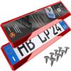 L & P Car Design Portatarga Auto - Supporto Targa - [semplice, durevole e sicuro] - 8 viti - 520x110 mm - Rosso Cromo - Porta Targa - adatto a qualsiasi auto - per targhe italiane omologate - Fissaggio per Targa