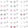 JeweBella Set Orecchini Bambina Piccoli Orecchini Acciaio Chirurgico Anallergici Fiore Perle Farfalline Cartilagine Argento