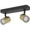 Eglo lampada da soffitto Consuma 1, barra spot 2 fiamme, illuminazione bagno soffitto in metallo nero e ottone, faretti con portalampada GU10, IP44